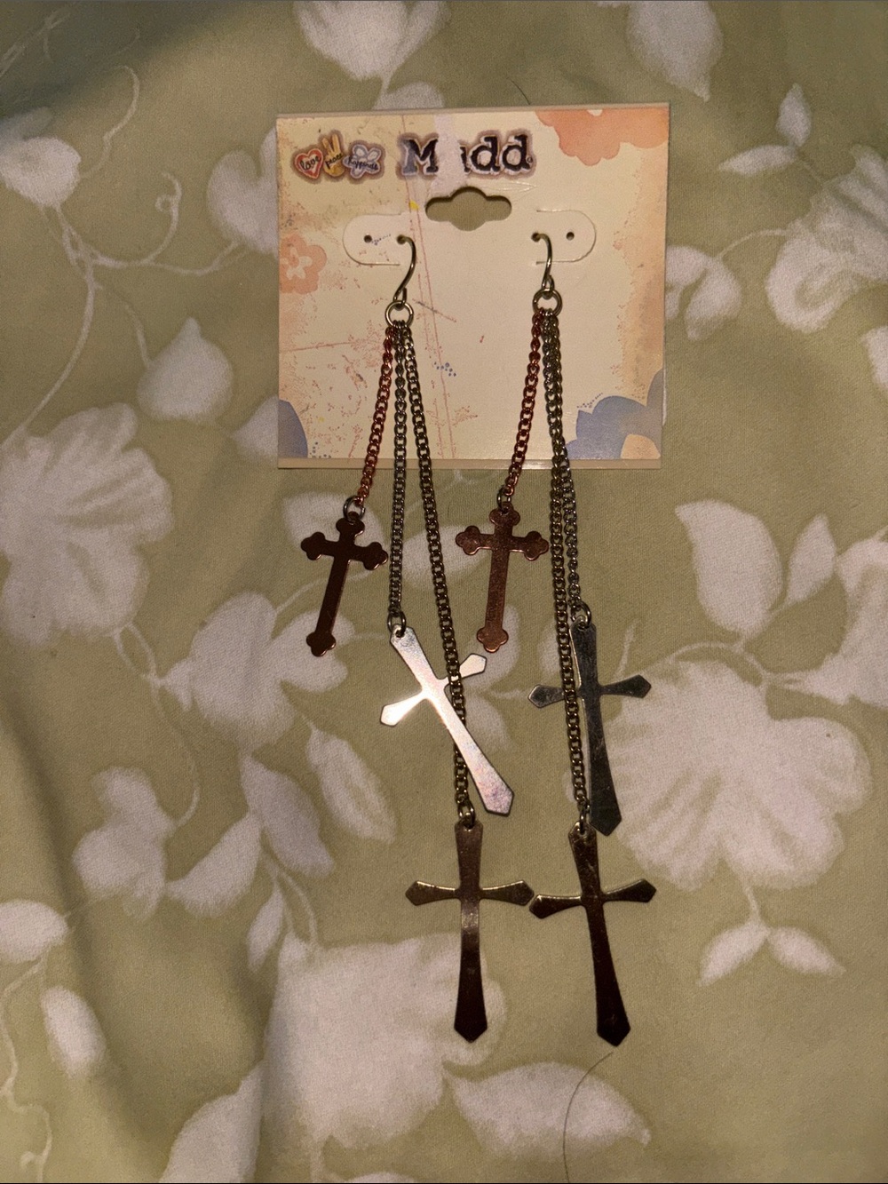 Mudd Dangle Cross Earrings in Mixed Metal Tones
